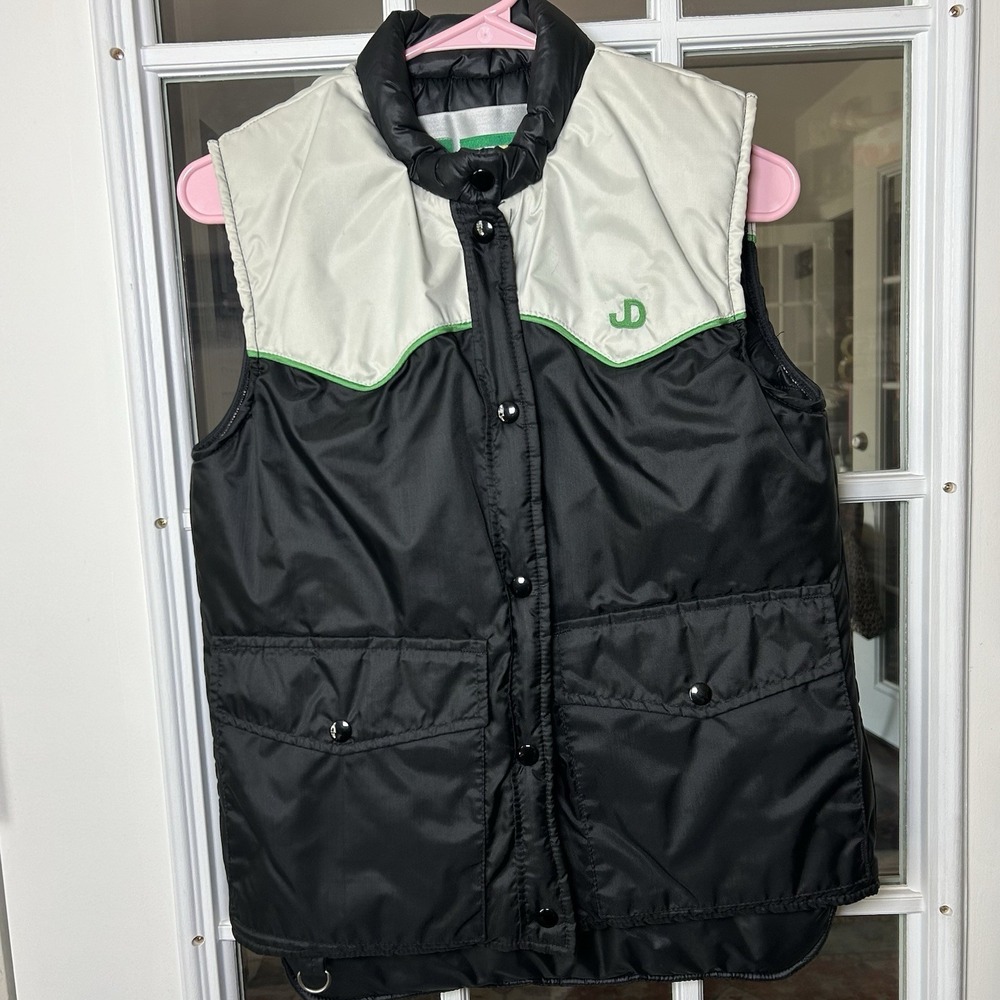 Vintage 1970s‎ John Deere Puffer Vest Snap Front Farm Collectible Black Green